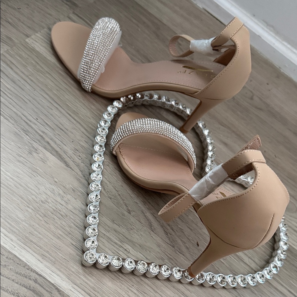 Glaze Beige and Silver Crystal Heels